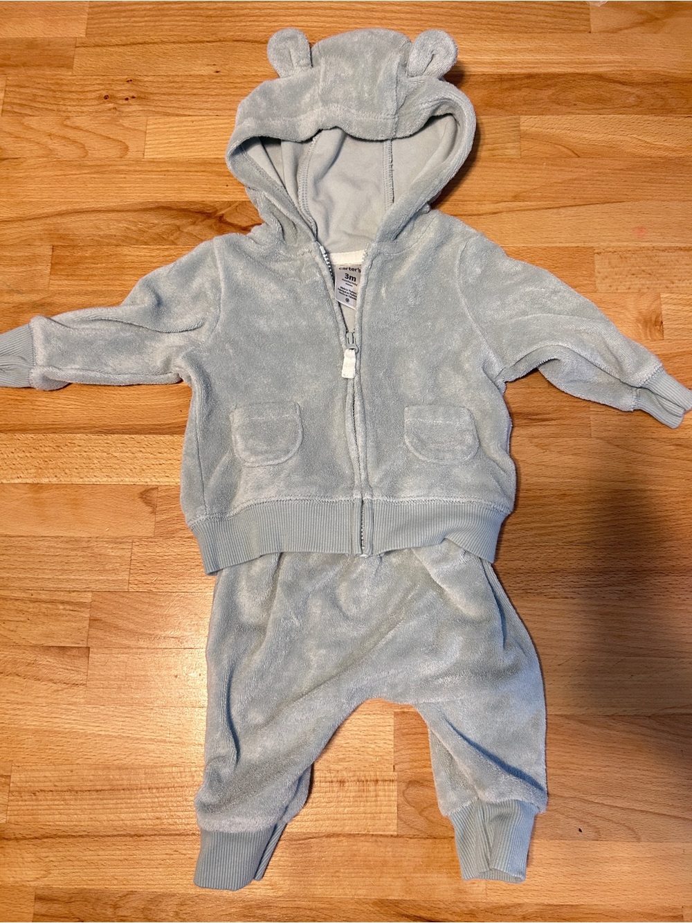 Cozy Bear Hooded Zip Jacket & Pants Set - Light Blue